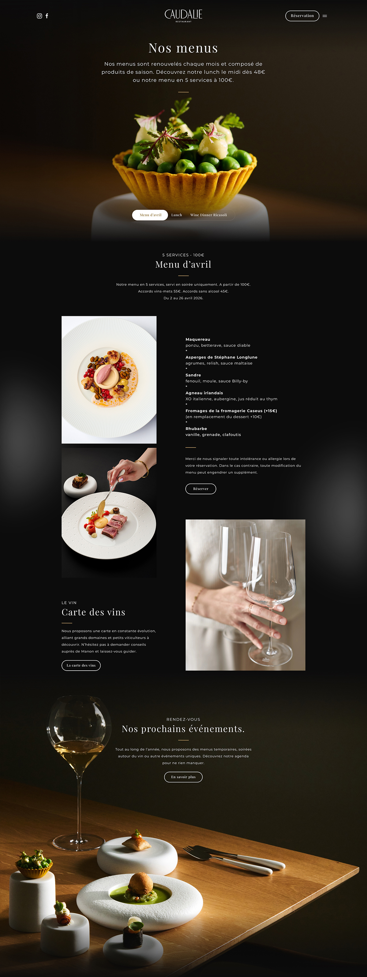 Caudalie, carte et menu